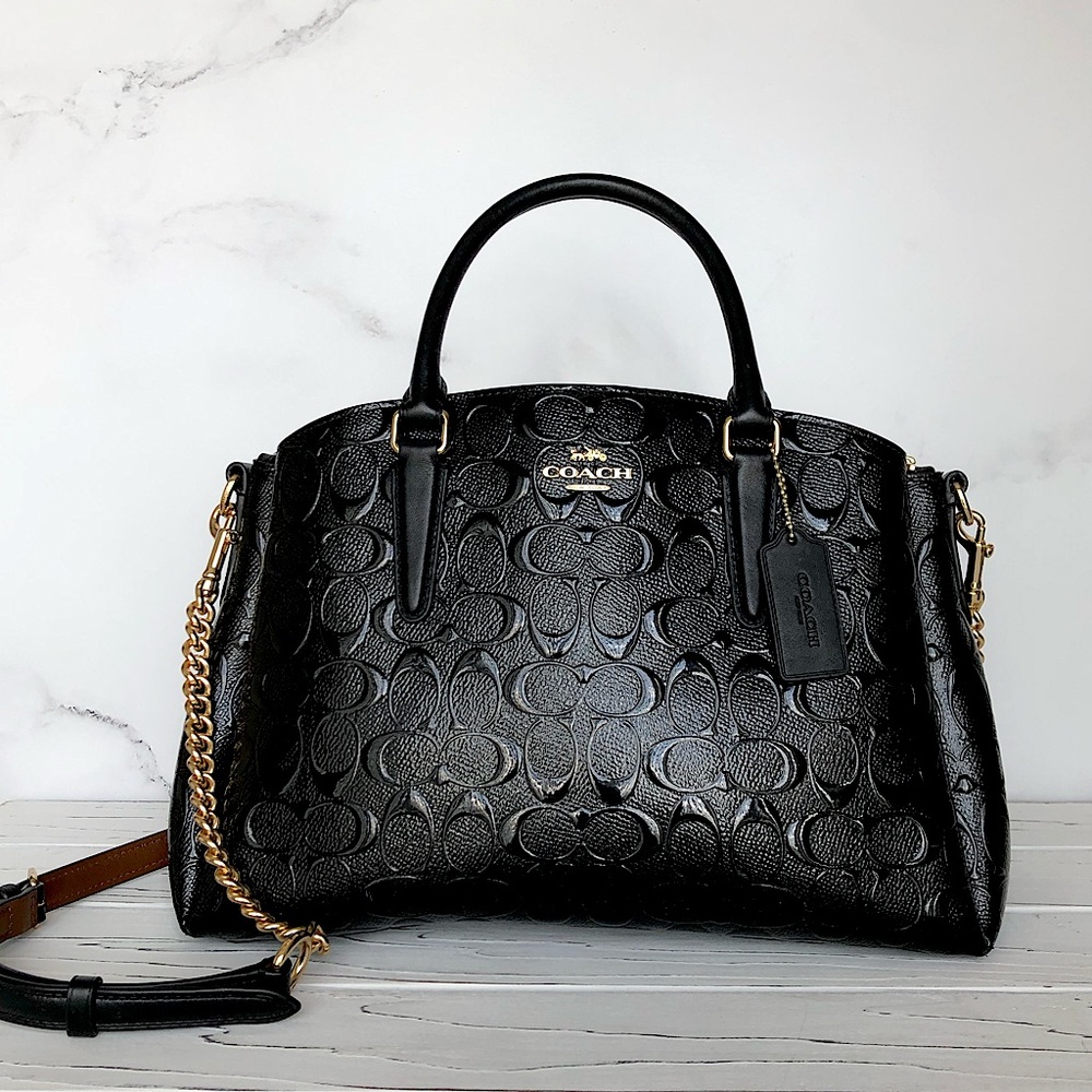 COACH SAGE SIGNATURE DEBOSSED LEATHER CHAINSATCHEL